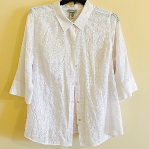 Plus size, white, sheer, button down, blouse.