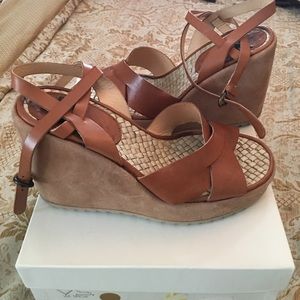 Via Spiga tan leather platform sandals