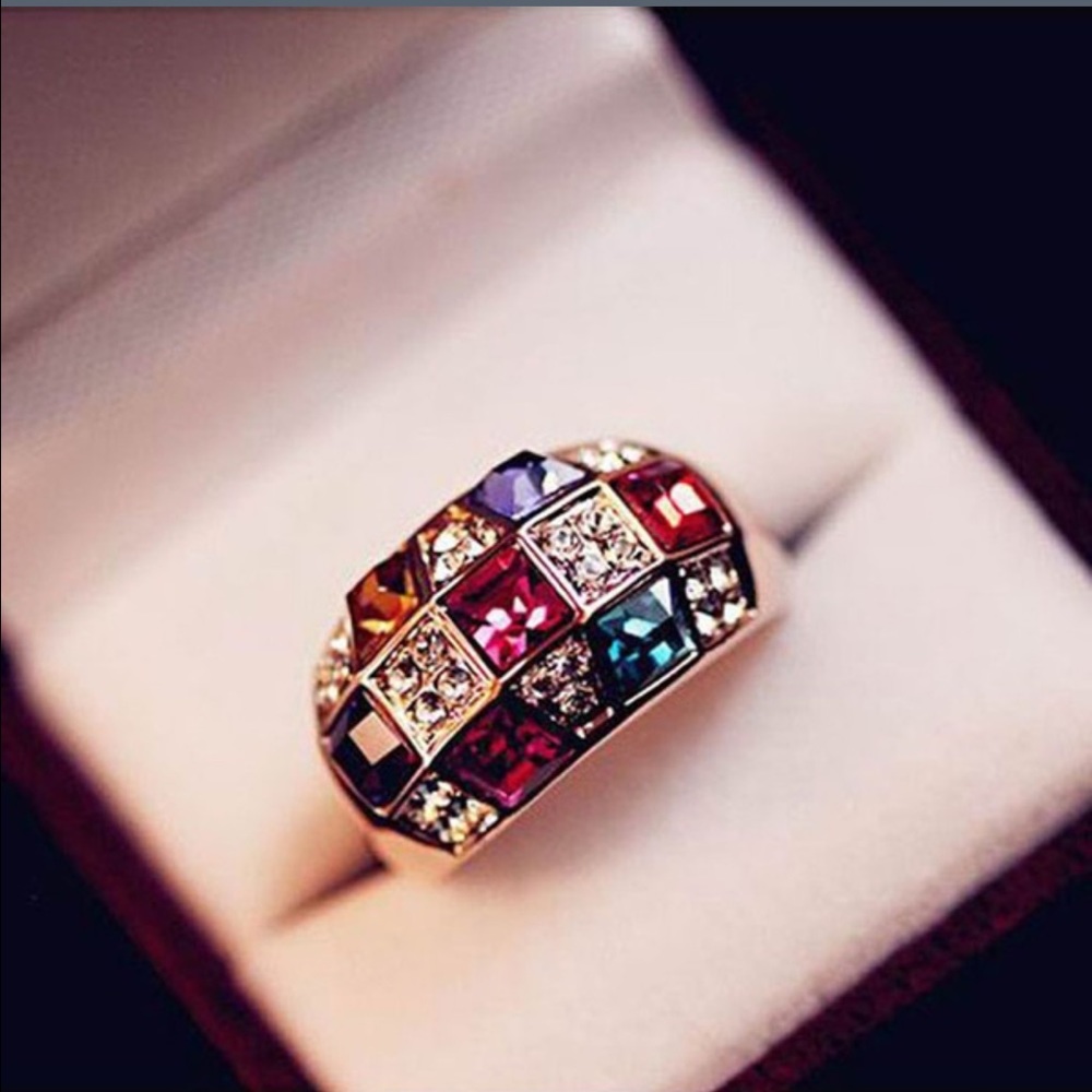 Multicolor CZ Gemstone Cocktail Ring💍
