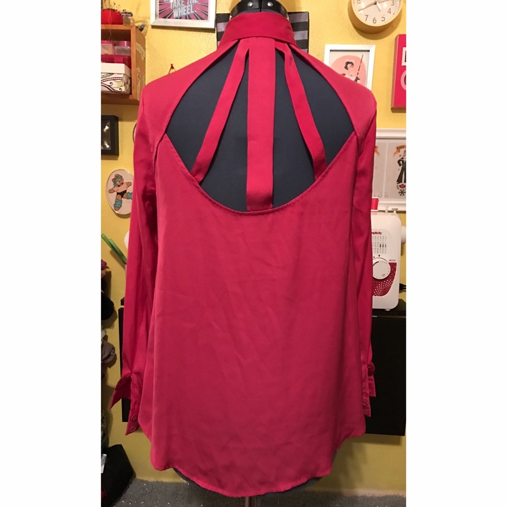 SOLD Long Sleeve Magenta Button Up with Cutout