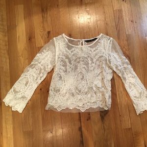 Zara- sheer lace white long sleeve lace crop top