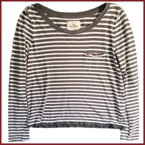 Hollister Tops - Hollister Size Large Gray Striped Long Sleeve