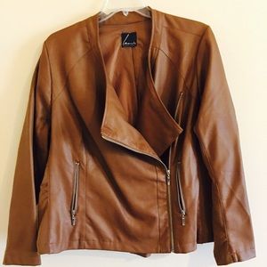 Plus size, camel colored, faux leather jacket