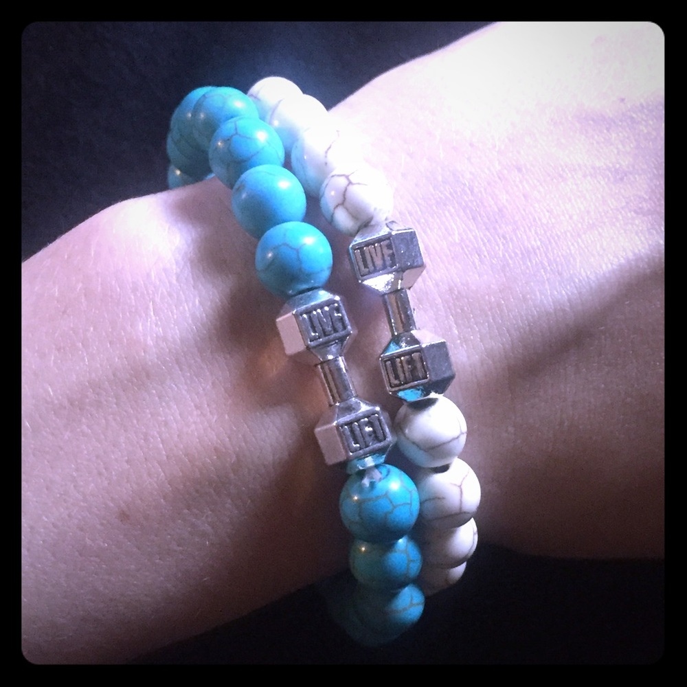 2 Genuine White and Blue Turquoise Lift Bracelets