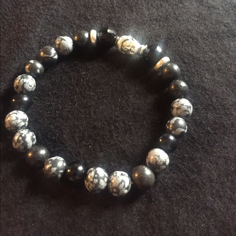 🆕 Natural White Spot Stone Buddha Charm Bracelet