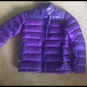 purple Patagonia down sweater jacket