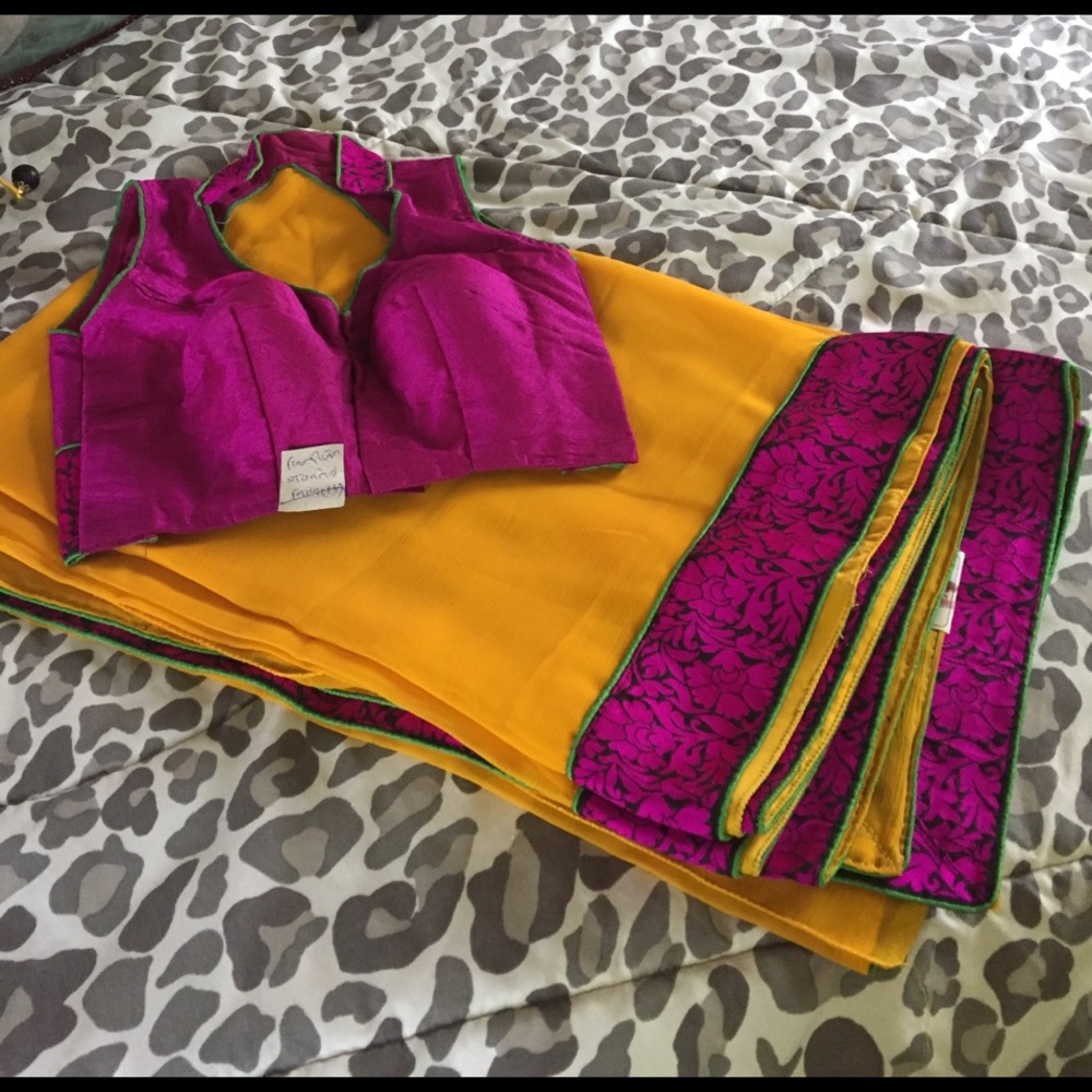 New mustard with pink saree