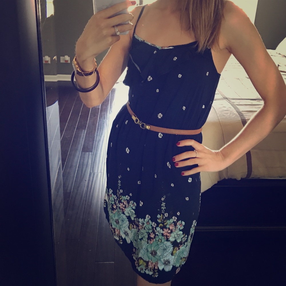 Navy w/ flowers adjustable spaghetti strap dress