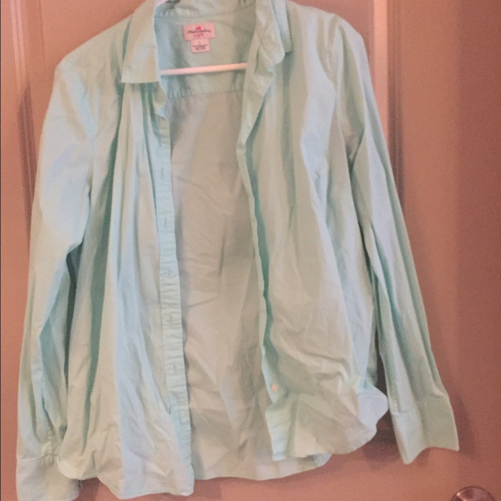 Teal button down shirt