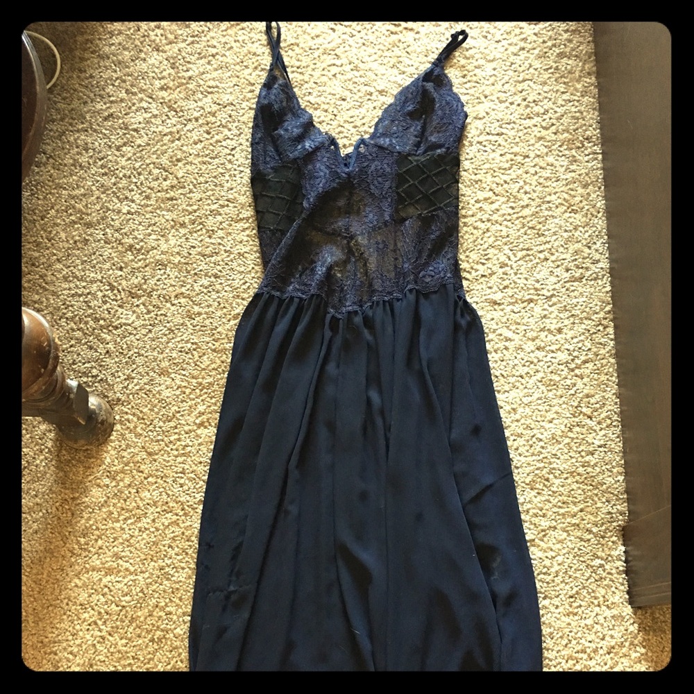 Navy blue and black lace Free People dress