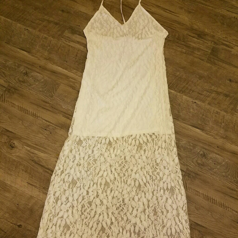 White/cream floor length lace dress