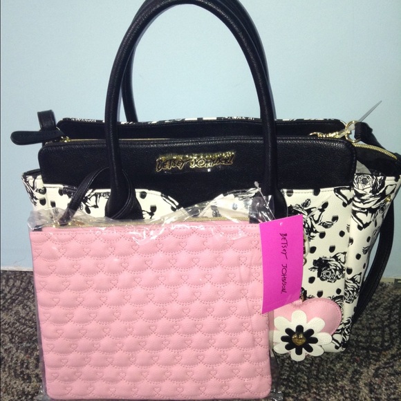 Betsey Johnson Handbags - Betsey Johnson Satchel And Pouch Floral and Pink