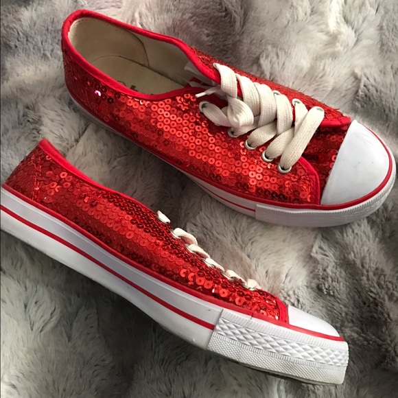 red sequin tennis shoes