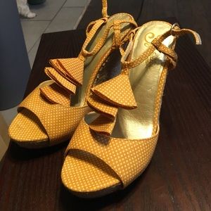 Cute Seychelles yellow polkadot wedges