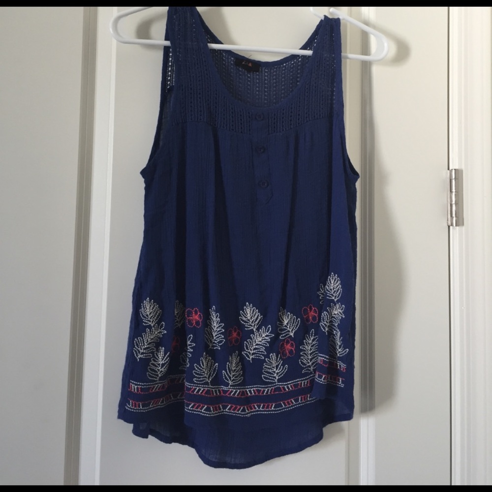 Blue pheasant top with bottom detailing