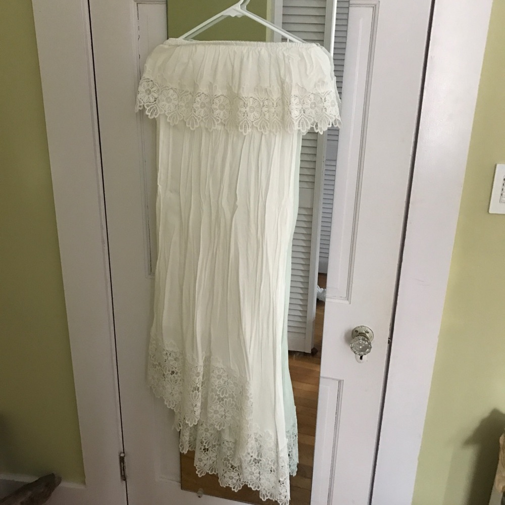 White strapless high low dress/swim cover