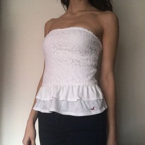 Hollister Strapless White Lace Peplum Top