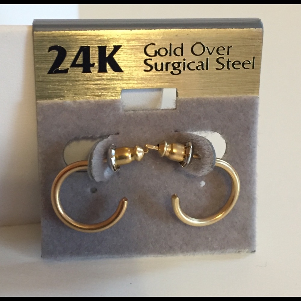 Small gold cuff hoop post earrings