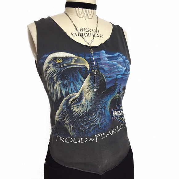 HARLEY DAVIDSON REWORKED VINTAGE ROSE GRAPHIC TANK - Picture 2 of 8