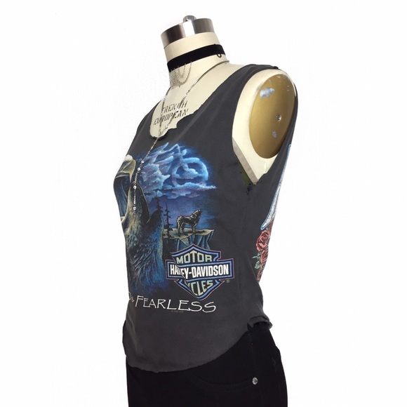 HARLEY DAVIDSON REWORKED VINTAGE ROSE GRAPHIC TANK - Picture 3 of 8