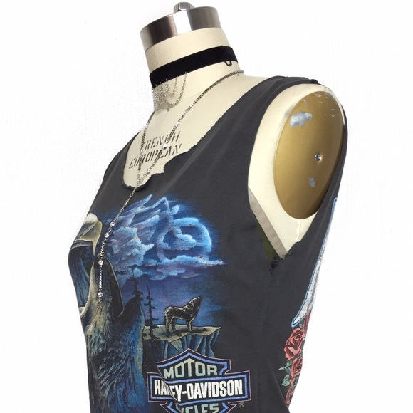 HARLEY DAVIDSON REWORKED VINTAGE ROSE GRAPHIC TANK - Picture 4 of 8