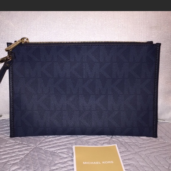 NEW MICHAEL KORS Darkblue CLUTCH MK SIGNATURE LOGO - Picture 6 of 7