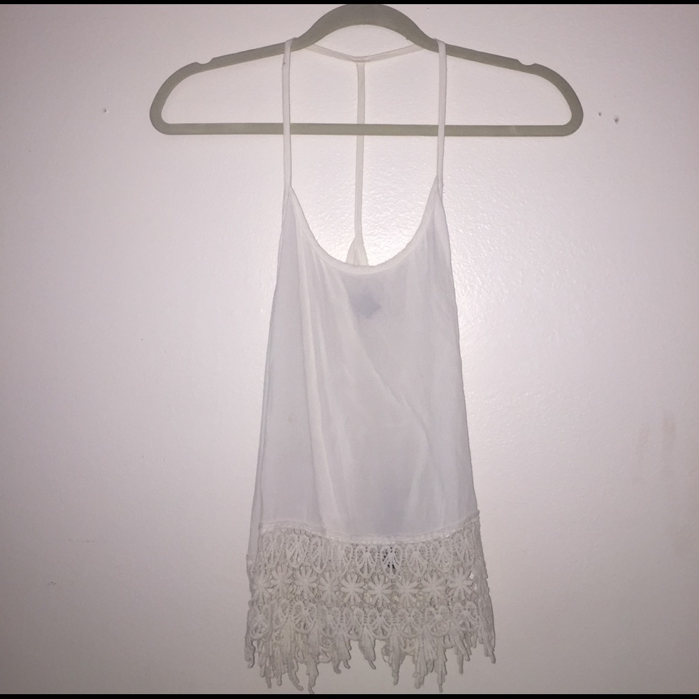 WHITE FLOWY TANK TOP W/ LACE BOTTOM