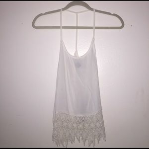 WHITE FLOWY TANK TOP W/ LACE BOTTOM