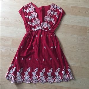 Red + white embroidered dress by Janette John 3:16