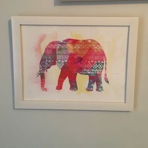 Framed Watercolor Tribal Elephant Wall Art