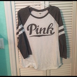 PINK White and Grey Baseball Tee
