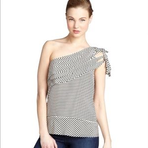 BCBG MAX AZRIA, Striped One Shoulder B&W Top