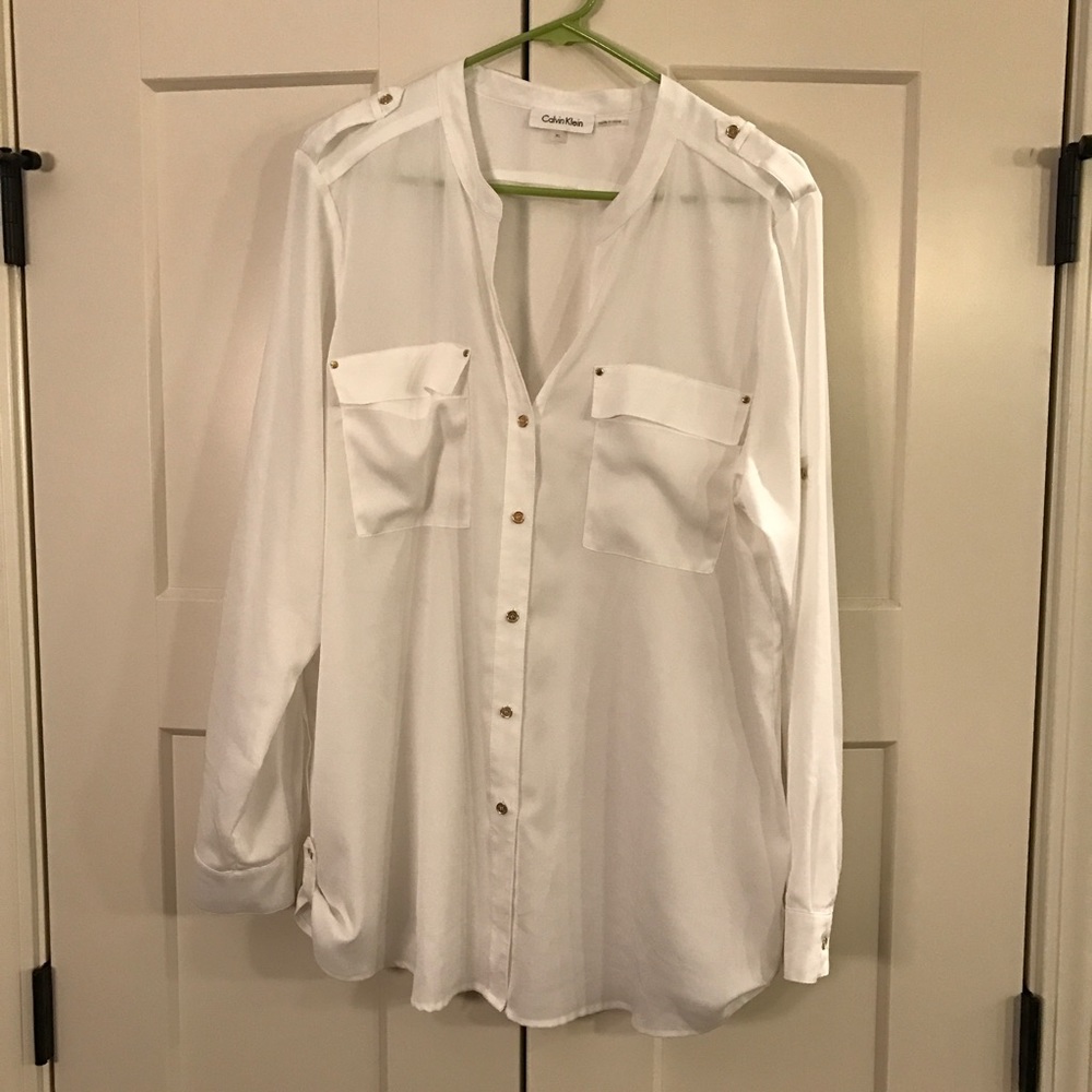 Calvin Klein Sz XL Off-white Pocket Button-down