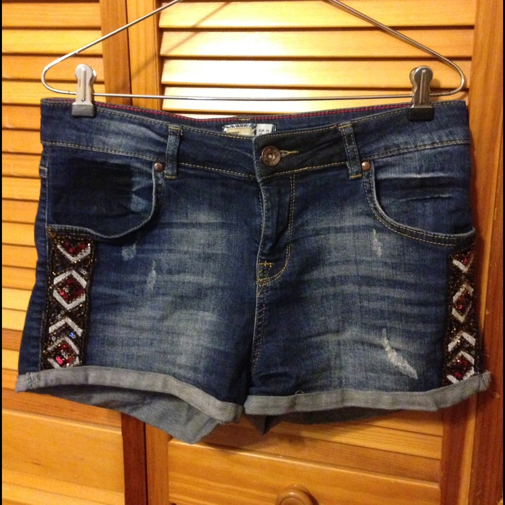 beaded jean shorts