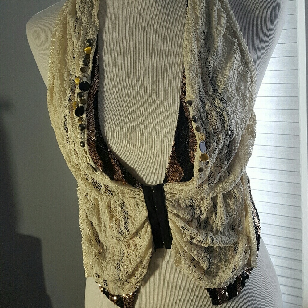 Free people lace and sequin vest