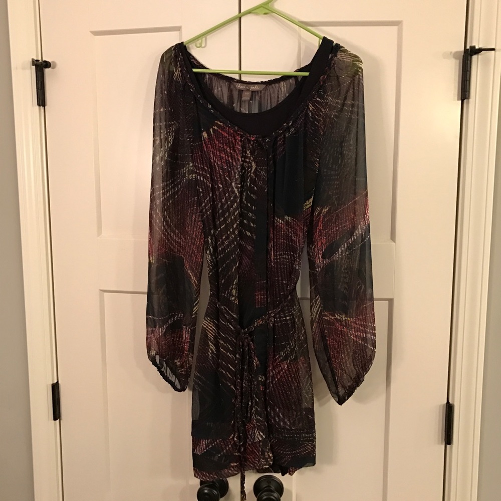 Size Large Multicolored Sheer Overlay Mini Dress
