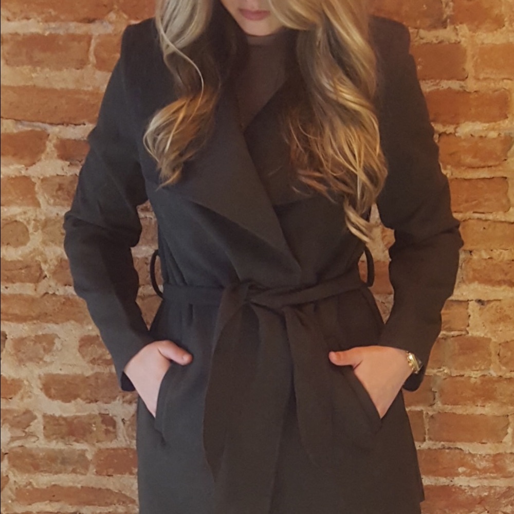 LAST ONE (S) •SALE• Charcoal Belted Wrap Coat - Picture 1 of 5