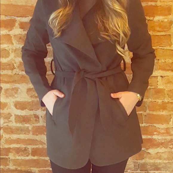 LAST ONE (S) •SALE• Charcoal Belted Wrap Coat - Picture 3 of 5