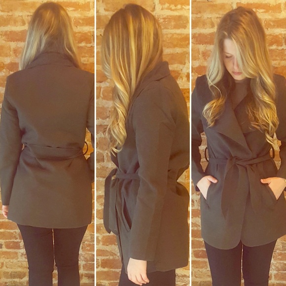 LAST ONE (S) •SALE• Charcoal Belted Wrap Coat - Picture 2 of 5