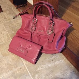 Pink Coach Purse And Matching Wallet