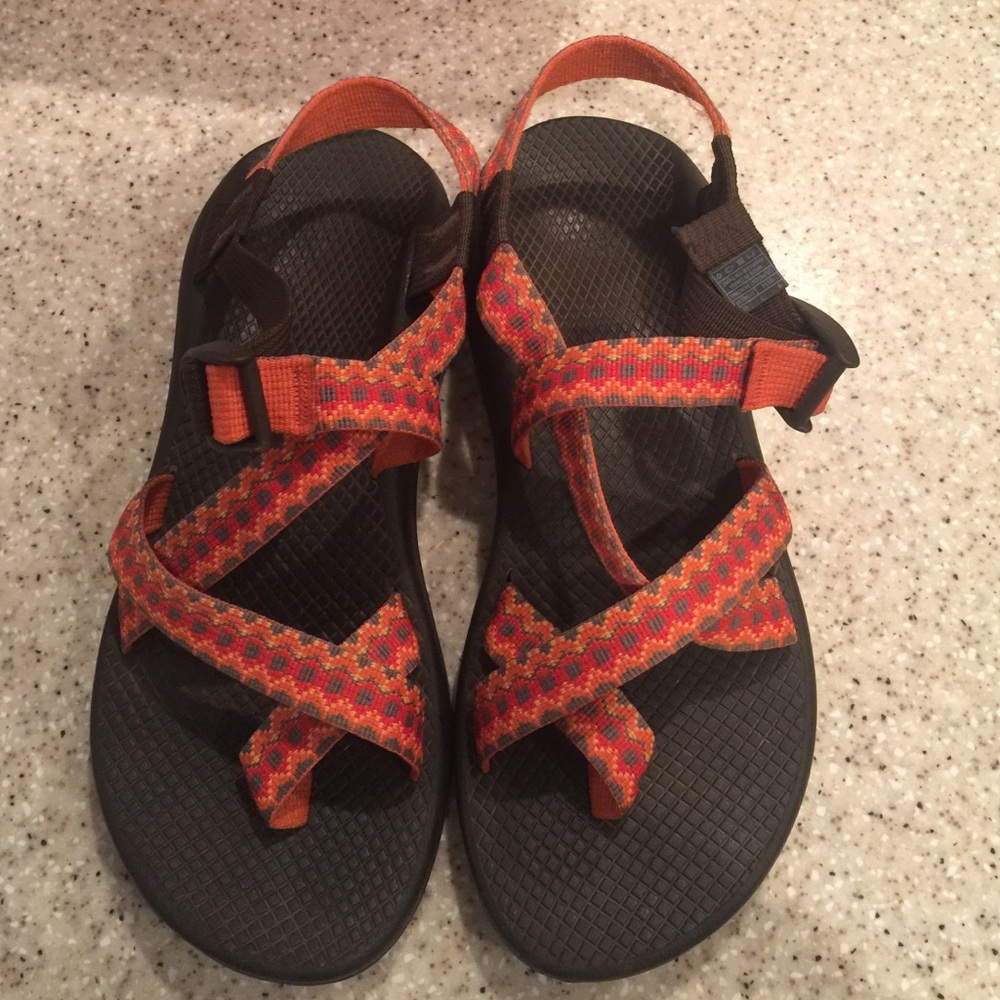 women's orange single strapped chacos