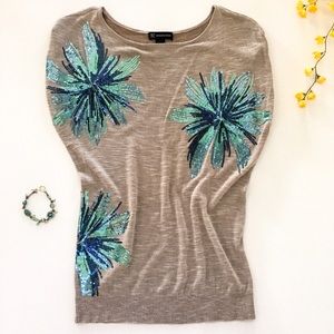 INC drop shoulder top with sequin floral detail
