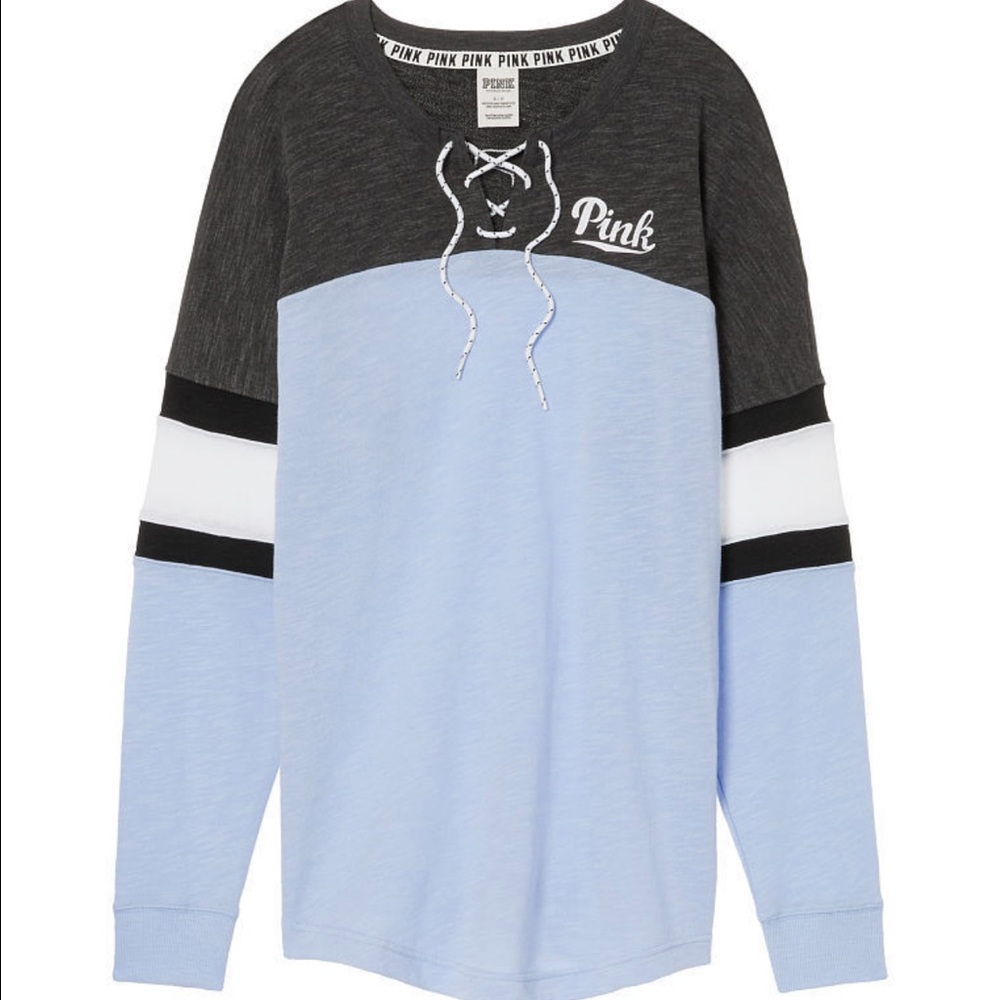 Pink lace up varsity crew!