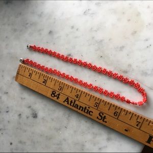 Vintage red flower beaded necklace, choker