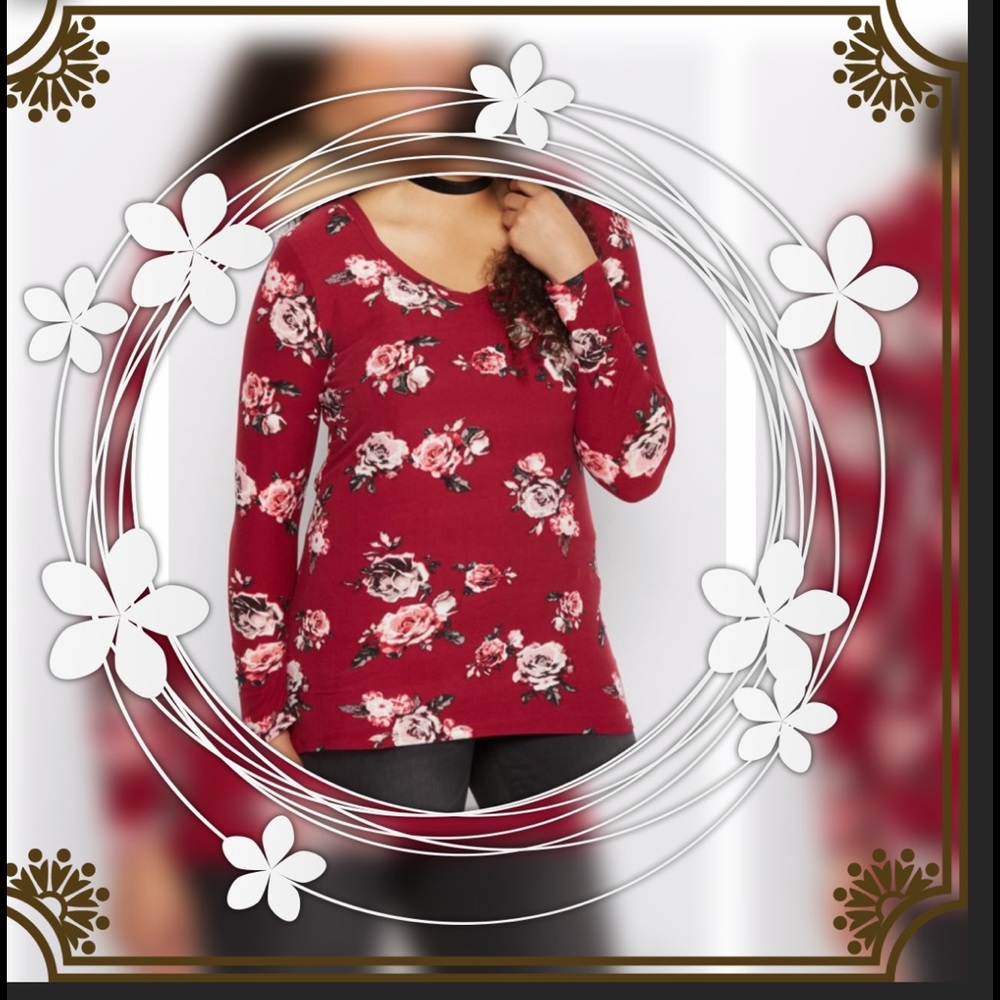 Plus Burgundy Rose Soft Brushed V-Neck Tee