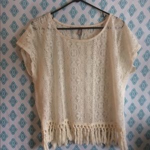 Lace top with fringe bottom