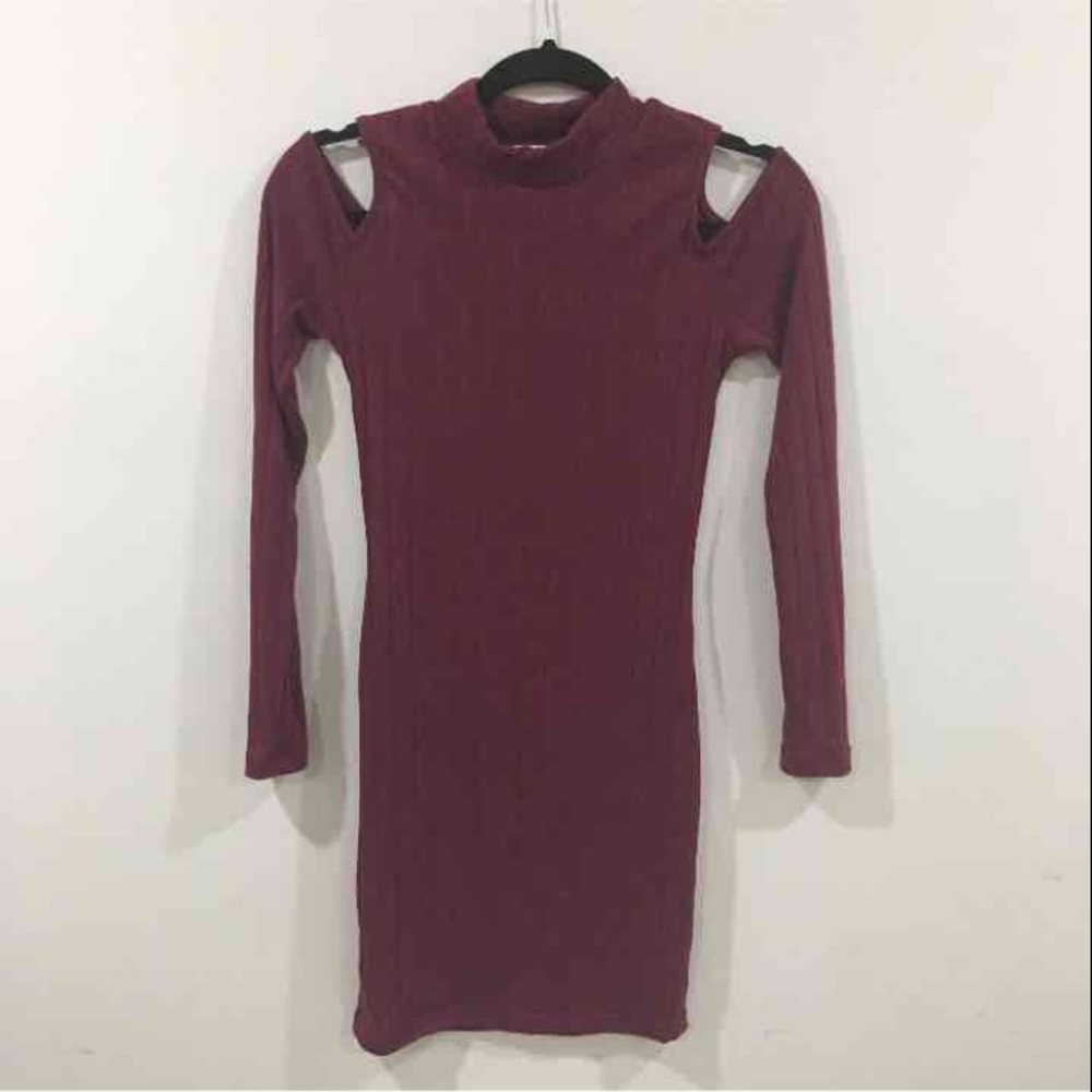 Burgundy (wine) cold shoulder dress