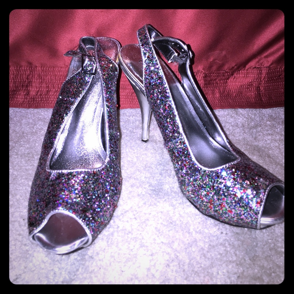 Sequined Peep Toe Pumps