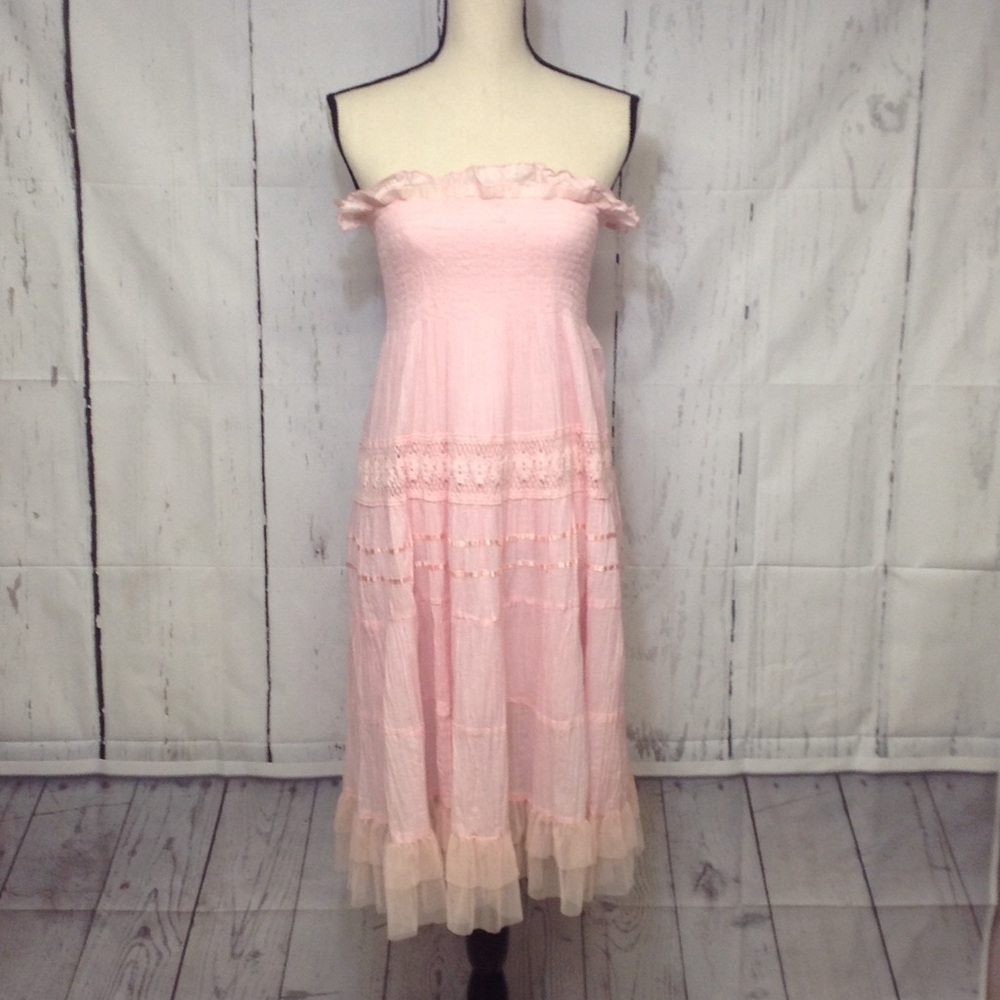 (SAMSON ) Pink Elastic Band Strapless Long Dress