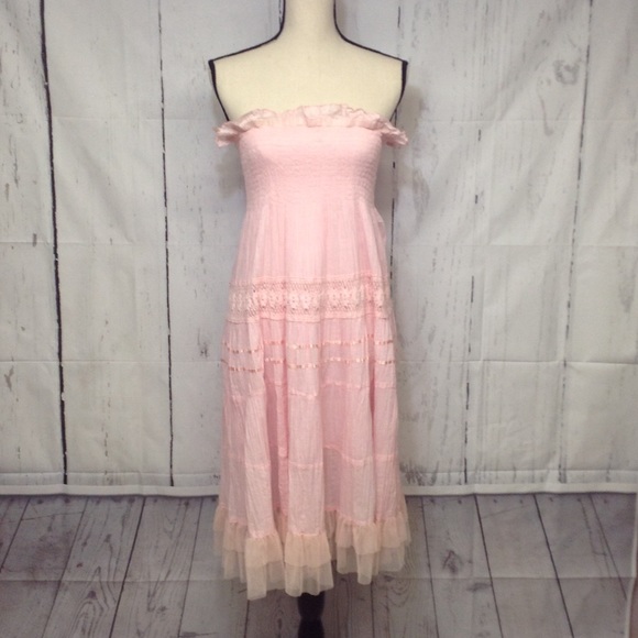 (SAMSON ) Pink Elastic Band Strapless Long Dress - Picture 1 of 8